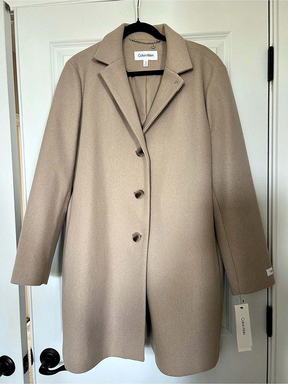 Calvin Klein Wool Blend Tailored Coat Pea Coat in Brown XL